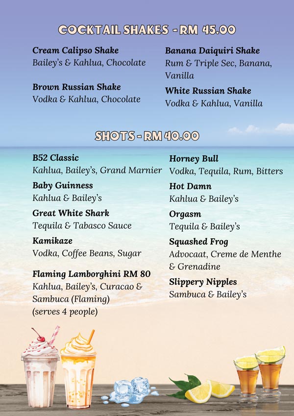 Shakes and shot price list